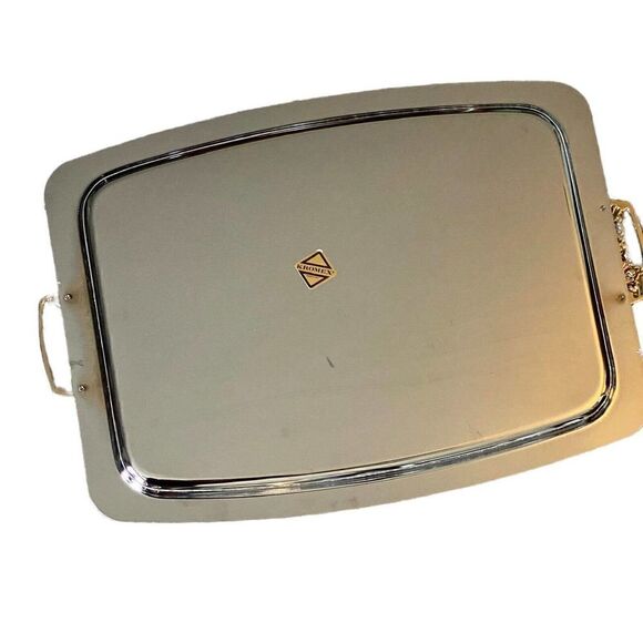 Vintage Kromex 18" Silver Tone Rectangle Serving Tray W/ Handles - Picture 7 of 7